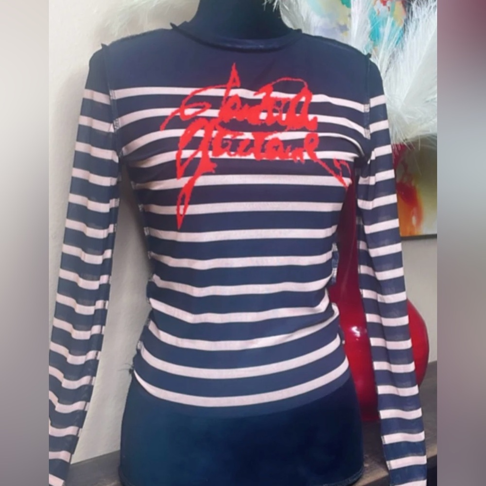 Striped Long Sleeve Top with Red Graphic